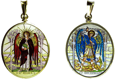 Special - double side painted medallion with Archangel Uriel and Archangel Michael