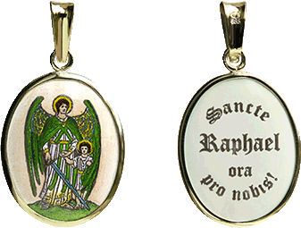 Medailon s archandělem Rafaelem v zelené