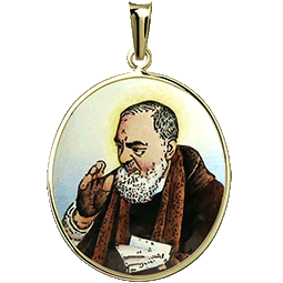 Medailon Otec Pio v hladkém rámečku.