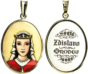 Medailon svaté Zdislavy podle oltářního obrazu baziliky v Jablonném v Podještědí